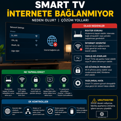 Smart TV İnternete Bağlanmıyor Neden Olur ve Kesin Çözüm Yolları